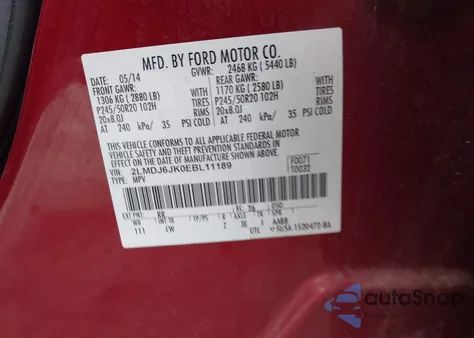 2014 Lincoln Mkx из США, поврежденный, VIN 2LMDJ6JK0EBL11189